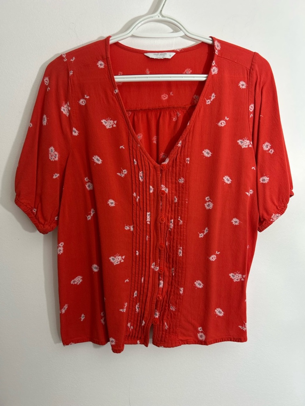 Lucky Brand Redish Orange Pintuck V-Neck Women's Top